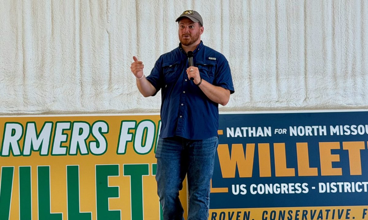 Kansas City Councilman Nathan Willett speaks to voters near Maryville, Missouri on July 1 during his run to represent Missouri's 6th Congressional District (Steph Quinn/Missouri Independent).