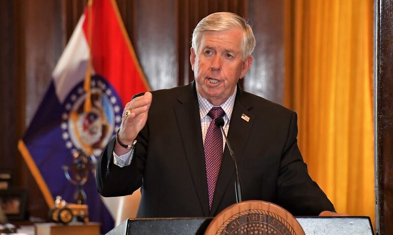 Former Missouri Gov. Mike Parson speaks to the media from his office in the state Capitol in 2020 (photo courtesy of Missouri Governor's Office).