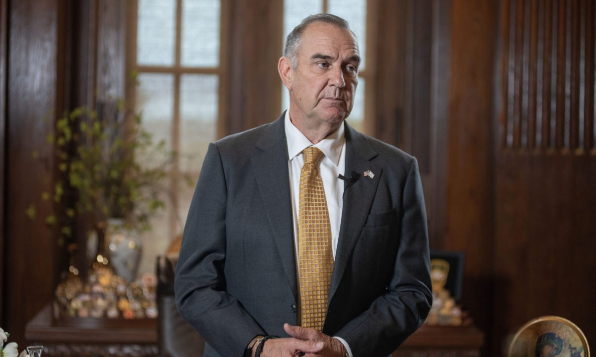 Gov. Mike Kehoe speaks to reporters after signing three bills in his office April 23. On Monday, July 13, 2026, he signed several additional pieces of legislation into law (Annelise Hanshaw/Missouri Independent).